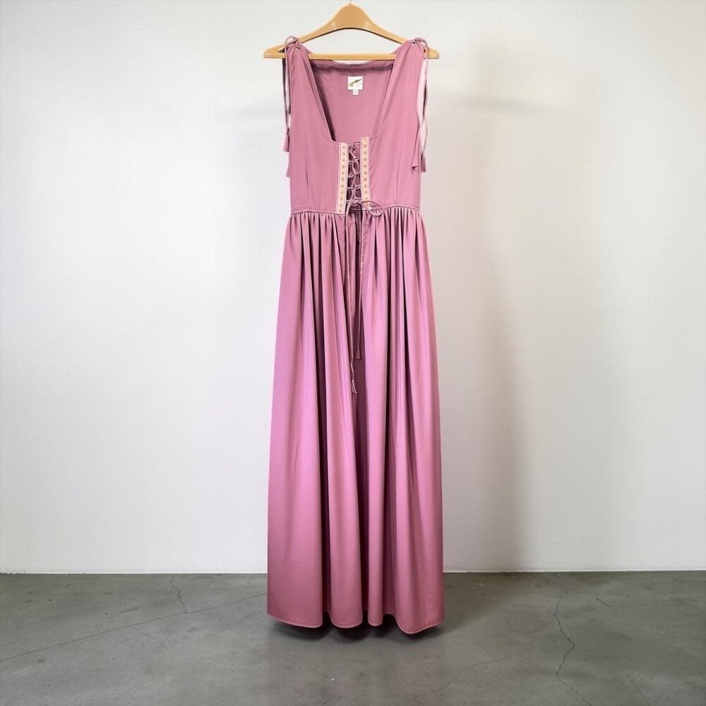 Mauve Lace Up Corset Open Maxi Duster Vest Ren Faire Fairycore Quill & Ink